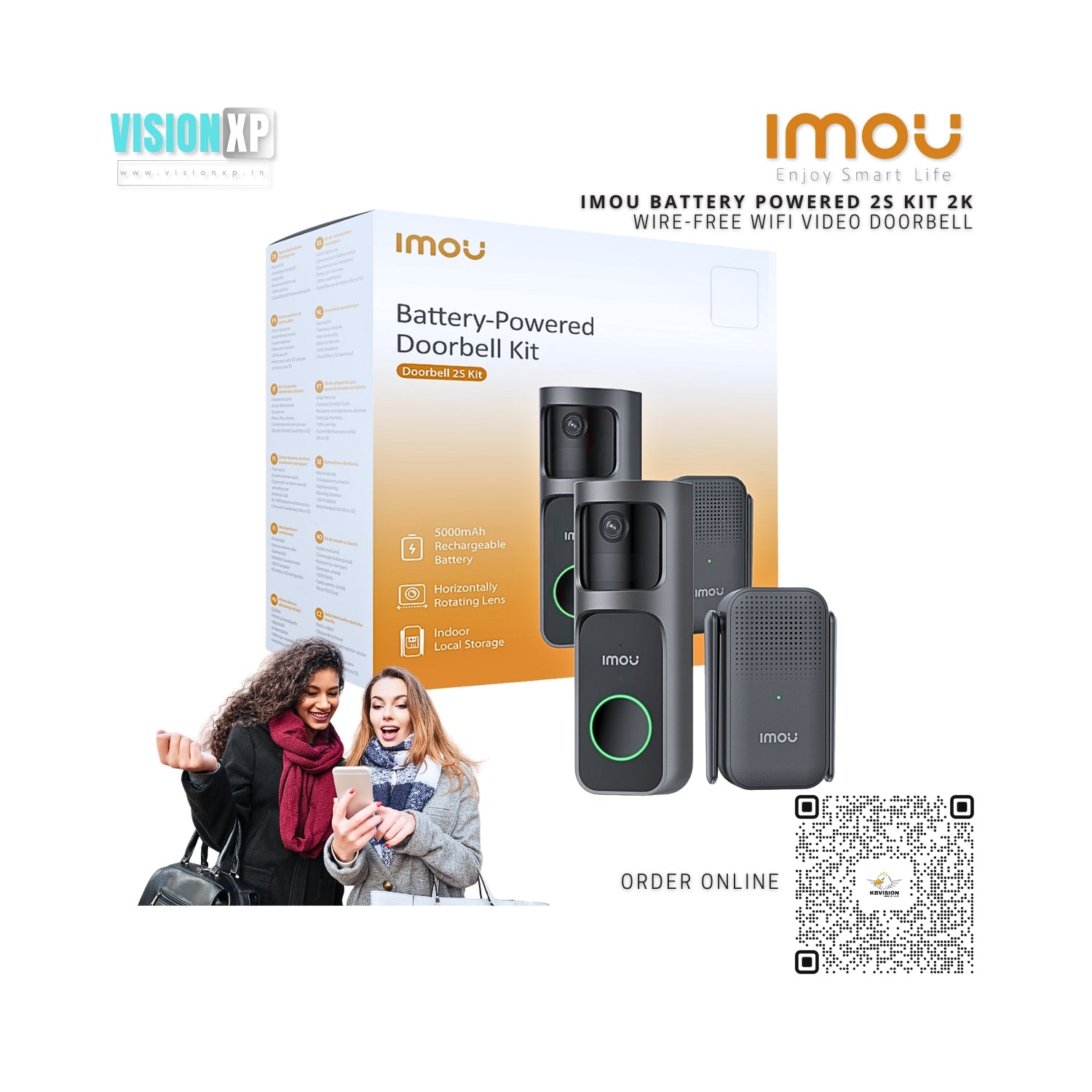 Imou 2S Kit 2K Wire-Free Self Battery Powered WiFi Video Doorbell Imou 2S Kit 2K Wire-Free Self Battery Powered WiFi Video Doorbell